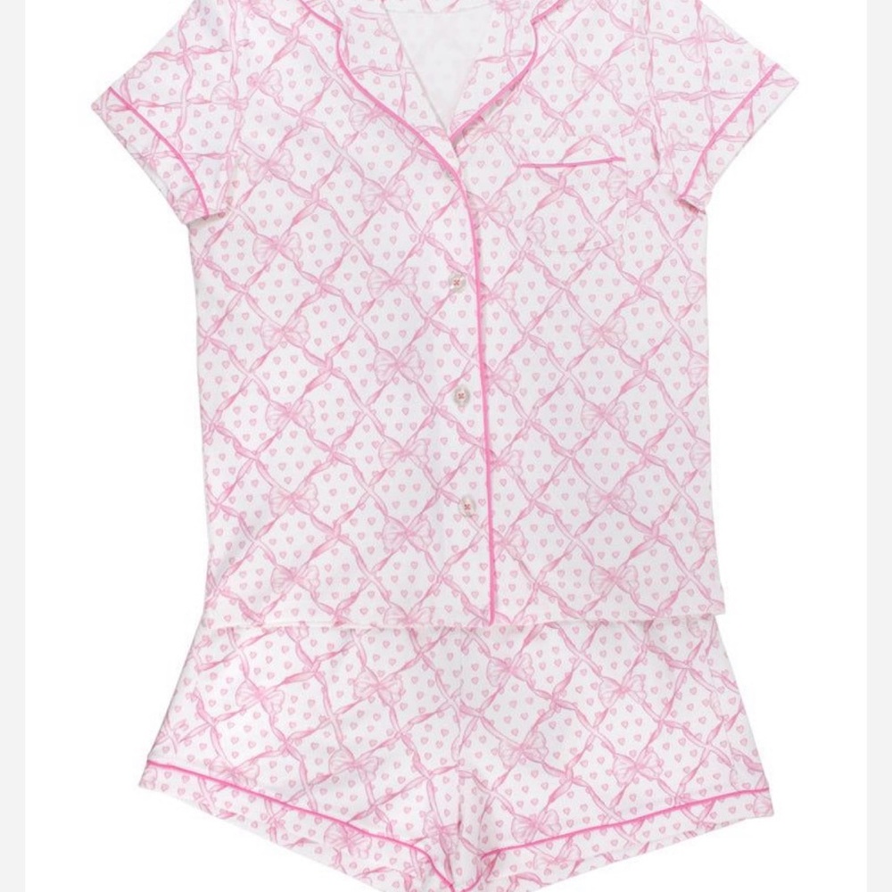 LoveShackFancy x Roller Rabbit Pink and White bows Pajama Set